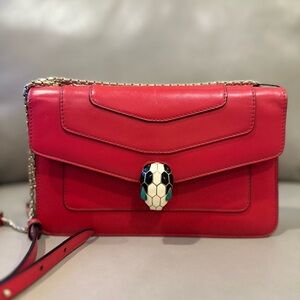 Bvlgari Serpenti Forever Red Leather Shoulder Bag Small